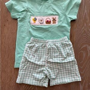 Kids Mint Short Pajama Set with Embroidered Panel